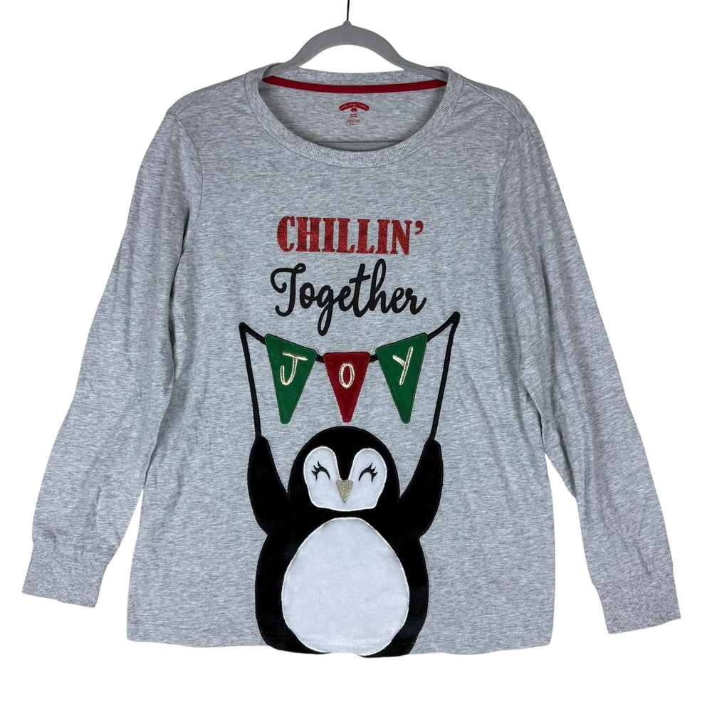 Holiday Time Shirt Kids S 4-6 Gray Long Sleeve Penguin Chillin Joy‎ Graphic